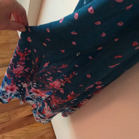 Fate Teal/Floral Chiffon Halter Maxi, Small - Picture 4 of 8